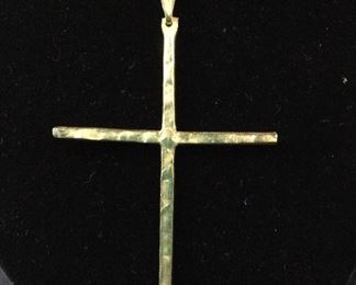 Hammered Metal Cross Gold Tone Necklace