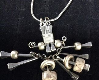 Signed Artisanal Metal Pendant Necklace