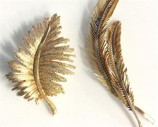 Lot 2 Laurel Leaf Mid Century Brooches