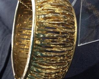 Gold Tone Pierced Metal Fashion Bangle