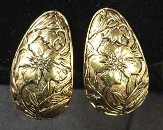 Antiqued NOUVEAU Style Embossed Floral Clip Ons
