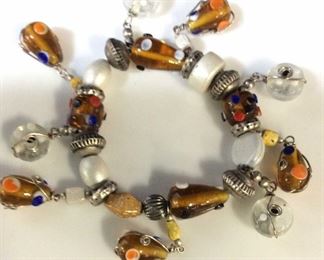 Glass Art Bead & Metal Charm Bracelet