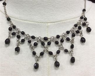 Arts & Crafts Edwardian Blk Bead Pointed Necklace