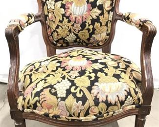 Vintage Carved Needlepoint Upholstered Arm Chair