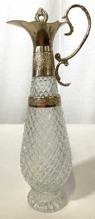 Cut Glass Silver Accents Footed Pitcher