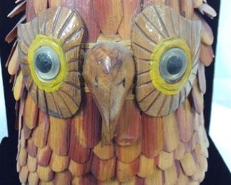 Hand Crafted Wood Owl Figure Basket