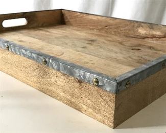 Wooden & Metal Serving Tray W Handles