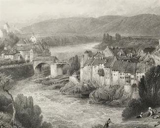 Initialed Etching of 19th Century Town