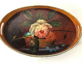 Vintage Hand Painted Wooden Serving Tray