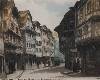 Signed Hand Colored French Engraving