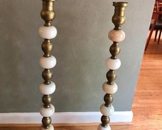 $60 Pair made in Turkey marble bronze candle holders  35" high, base measures 6 inches
