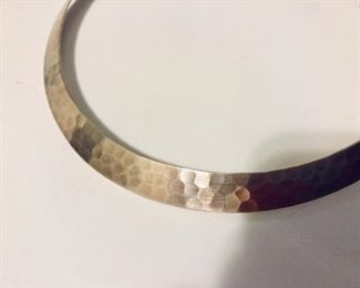 Detail hammered silver collar bar necklace