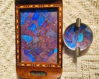 $55 Iridescent Butterfly wing tray and ashtray