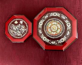 $80 2 Octagonal mother of pearl inlaid boxes Large 11.5 inches wide, Medium box 7.5 inches wide