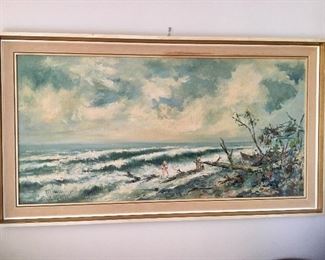 $100 Ocean beach scene signed