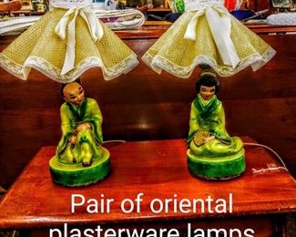 PAIR OF ORIENTAL PLASTERWARE LAMPS...75.00 THE PAIR

