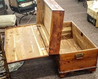 SIDE VIEW OF OPENED CEDAR CHEST