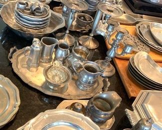 large selection of various pewter pieces 