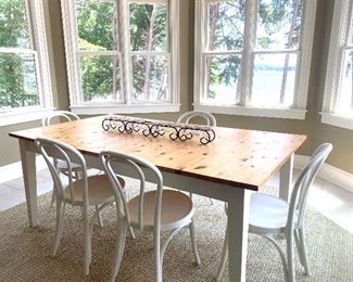 Pine table, white trim, and 5 chairs