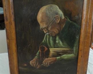 Cobbler oil painting, unsigned. $45