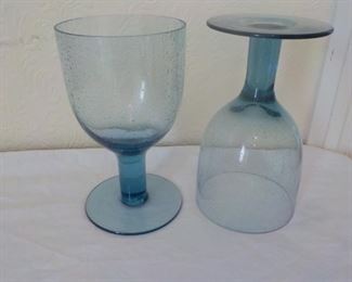 Set 17 lg. bubbled blue glasses, 7" tall. $30 set