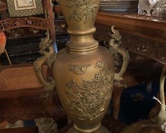 Antique Chinese brass pair of vases.