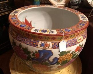 large Chinese painted fish bowl.