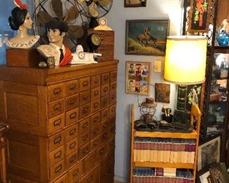 Railroad Lantern, vintage fans, vintage Spanish Flamenco dancer postcards.