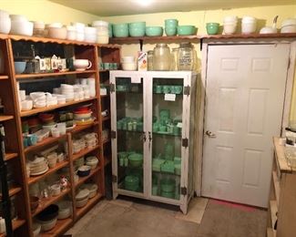 Jadeite galore, McKee in vintage Carswell AFB medical cabinet.  Tons of Fireking and vintage kitchen.