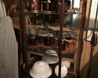 vintage light covers, pipe stand and frogs.