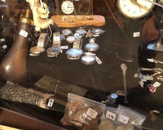 sterling handled tortoise shell antique page turner.  Secticon mid century modern clock.  Omega, bulova, and others wristwatches and pocket watches.