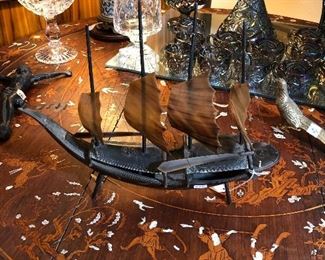 Chinese or Vietnamese junk boat.  tortoise shell sails.