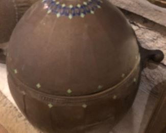 unusual colored enamel copper 2 piece container.