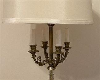Vintage Brass Pressed Glass Candlestick Lamp