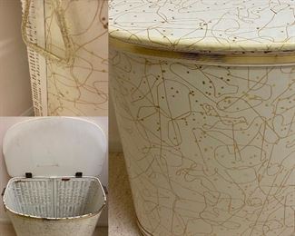 Vintage 1950’s Wicker/Metal Hamper with Confetti Gold Lucite Handles