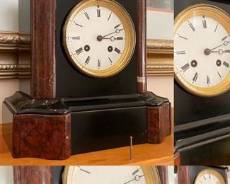 Marble Mantel Clock - Approximately 8-1/2” Tall X 9-1/2” Wide X 5-1/2” Deep