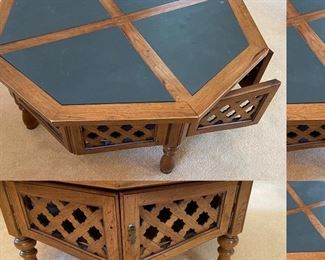 Mid Century Modern Hexagonal Slate Top Coffee Table