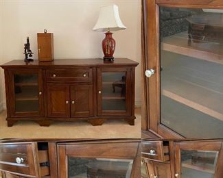 Wooden Console with Glass & Drawer Storage-Approximately 30-1/4” Tall X 65” Wide X 19-1/4”Deep