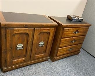 Young-Hinkle 
2 Door Knotty Pine Chest slate top
3 Drawer Knotty Pine End Tbl slate top