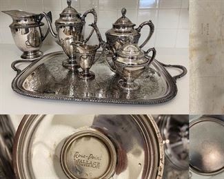 Wallace Rose Point Silver-plateTea Service
Tray Separate - makers marked
 Water Pitcher- Rockford & Co.
