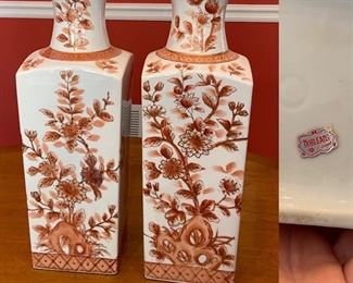 Pair Norleans Japan Vases Approximately 14-1/4” Tall X 4-3/4” Square 