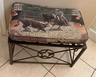 $65~ TEXAS MOTIF UPHOLSTERED IRON  BENCH