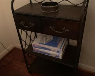 $68 ~ IRON AND WOODEN SHELF UNIT 