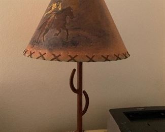 $115~ HAND PAINTED ARTIST SIGNED SHADE WITH IRON BASE 