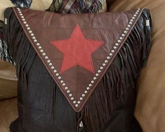 $68~ CUSTOM DESIGNED STETSON LEATHER PILLOW  WITH STUD EMBELLISHMENTS 