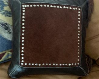 $55 ~ STETSON CUSTOM DEIGND LEATHER PILLOW WITH METAL STUDS 