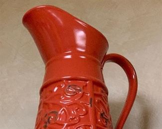 $28~RUSTIC ORANGE  CERAMIC PITCHER 