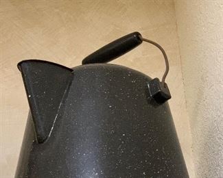 $32~ ENAMELWARE BLACK SPECKLED CAMPFIRE TEA KETTLE 