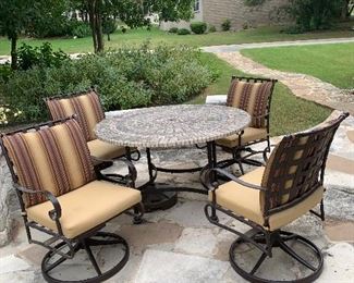 $625~ WOW!  SET OF FOUR SWIVAL ROCKING CHIRS WITH TILE TOP IRON  TABLE  