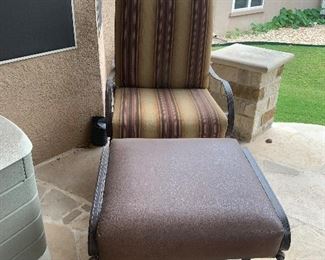 $245~  METAL CHAIR WITH CUSTOM UPHOLSTERY  AND OTTOMAN 